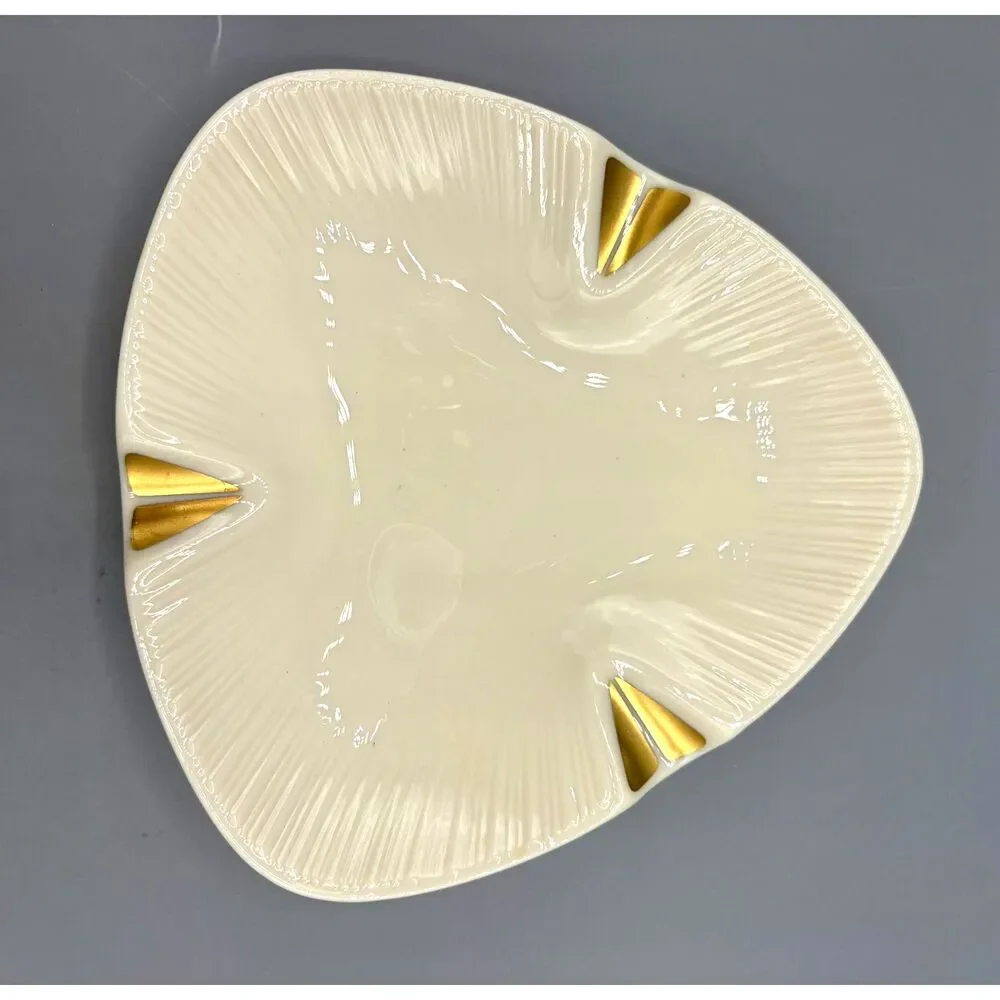 Vintage Lenox Porcelain Triangle Ashtray Gold Accents 1950s